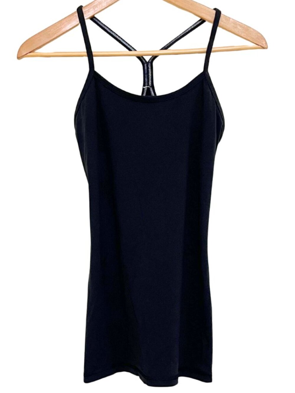 Lululemon 'Power Y Tank' Black Strappy Racerback Workout Top w Shelf Bra – Sz 4